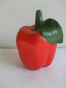 Vintage Ceramic Red Bell Pepper with Green Leaf Figurine Kitchen Decor 5" tall - Picture 1 of 4