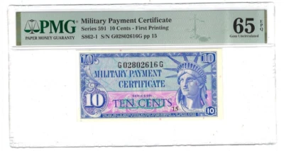 Series 591 10 Cents MPC 1st Printing PMG 65 EPQ GEM UNC S862-1 - Image 1 of 2