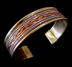 Cuff Bracelet - Brass, Copper, Silver - 3 Tone - Picture 1 of 2