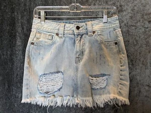 Miss Me high rise mini skirt 26 denim cutoff grunge rock punk acid wash 80s - Picture 1 of 7