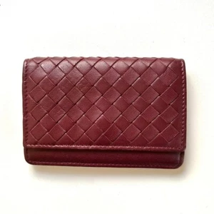 BOTTEGA VENETA Cuero Auténtico Tarjetero de Visita Estuche para Tarjetas Burdeos - Imagen 1 de 8