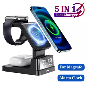 5in1 Wireless Charging Station Dock Charger Stand For iPhone with Alarm Clock - Zdjęcie 1 z 34
