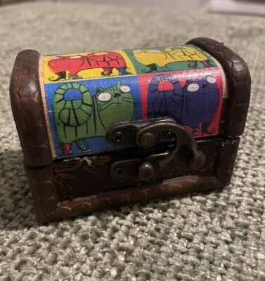 Wooden Cat Print Trinket Mini Treasure Chest Box - Image 1 of 4