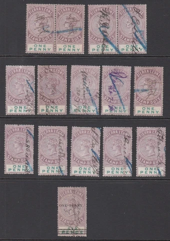Sierra Leone: Collection of QV Stamp Duty Fiscals, with Dates & Signatures Cover