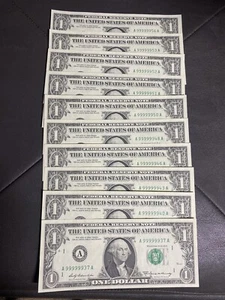 PRICE IS PER NOTE 19 Trinary dollar 1969 $1 dollar Super High #999999XX Rare! - Picture 1 of 11