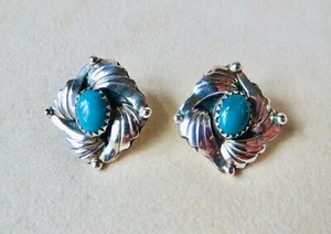 Sterling Silber Navajo Cabachon Türkis Ohrringe 6 Gramm - Bild 1 von 6