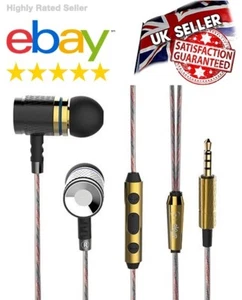 Metall Ohr Kopfhörer Ohrhörer mit Mikrofon Fernbedienung schwerer Bass Geräuschisolierung NEU UK - Bild 1 von 7