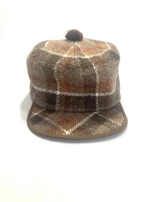 Vtg United Hatters Cap Millinery Brown Plaid NewsBoy Hat Ear Flap Fur Mens XL  - Image 1 of 4