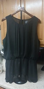 Bisou Bisou Ribbed Flare Sleeveless Top Women's Size XL Black Sheer Blouse (V) - Picture 1 of 6