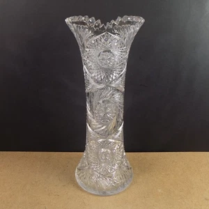 Antique American Brilliant Cut Glass Large Vase 14" Tall Hob Stars Buzzsaws VGC - Picture 1 of 18