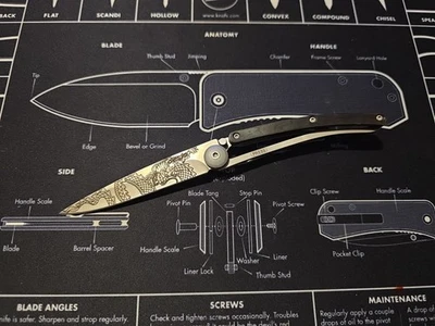 37g Deejo Gentleman's Pocket Knife Ebony Wood Scale Japanese Dragon - Image 1 of 3