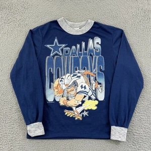Vintage Dallas Cowboys Shirt Boys Large 12/14 Blue Long Sleeve NFL Football 90s - Picture 1 of 11