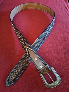 Rock 'em Boots Detaild Pattern Rhinestones Brown Genuine Leather Cowgirl Belt 38 - Picture 1 of 20