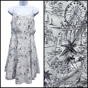 Old Navy Fit Flare Cami Dress Beach Boardwalk Santa Monica Pier Print Size M NWT - Picture 1 of 12