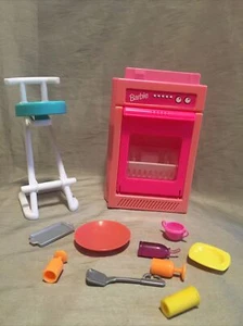 VINTAGE 1994 BARBIE SO MUCH TO DO KITCHEN SET;67158 DISHWASHER CHAIR And Dishes - Picture 1 of 11