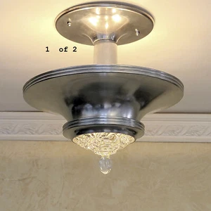 649c Vintage antique Ceiling Light Lamp Fixture glass shade Chandelier 30's 40's - Picture 1 of 9