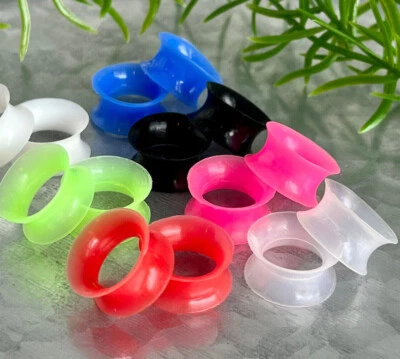 PAIR Super Soft Thin Silicone Tunnels Ear Skins Plugs Gauges Body Jewelry - Image 1 of 2