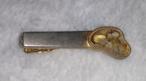 Vintage 2" Anson Tie Clip Glass Swirl Art Gold Accent Silver Tone Metal Clasp - Picture 1 of 5