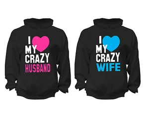 2 FOR 1 SALE: I love my Crazy husband Couples Matching soft Black Unisex Hoodie - Picture 1 of 1