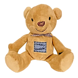 CARTERS Vtg.HTF Bear plush tan blue patch Cuddly Lovable XO ribbon hand patch 8" - Picture 1 of 6