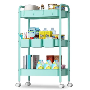 3 Tier Mesh Utility Cart, Rolling Metal Organization Cart with Handle and Lockab - Picture 1 of 12
