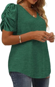 Womens Green Plus Size Top Petal Sleeve TShirt V Neck Tunic New WOT Flowy Soft - Picture 1 of 3
