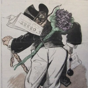 La belle violette - Caricature - illustrateur Gill -  Gravure de presse 1872 - Picture 1 of 2