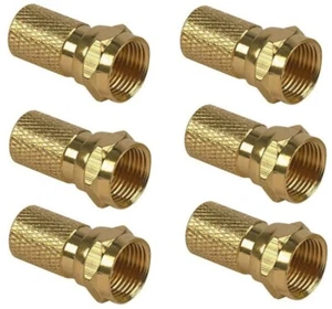6x PCS F-type RG6 Twist On Coax Cable Gold Connector Plug Adapter Satellite TV - Picture 1 of 1