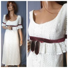Regency Style White Lace Dress 8 Red Velvet Bow Jane Austen Cosplay Re-enactment