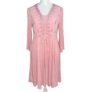 Indigo Soul Women’s Dress Size S Boho Embroidered Pink Vintage Style Bell Sleeve - Picture 1 of 10
