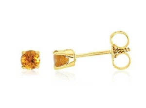 Citrine Earrings 14K Yellow or White Gold Round Golden Citrine 3mm Studs .20ct - Picture 1 of 9