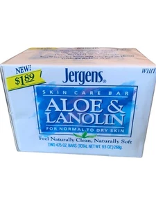 Vtg Jergens Aloe & Lanolin Skin Care Bar Soap 4.75 Oz 2 pack NOS White 1993 90s - Picture 1 of 4
