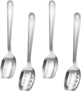 4 Pack Large Serving Spoons Flat Bottom Cooking Slotted Spoon Stainless Steel fo - Picture 1 of 12