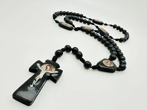 Virgen De Guadalupe Rosario Hecho Con Madera Nudos De Hilo Y Madera Negra - Imagen 1 de 1