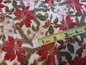 Moda Poinsettias and Pines Metallic 100% Cotton Fabric BTY - Picture 1 of 3