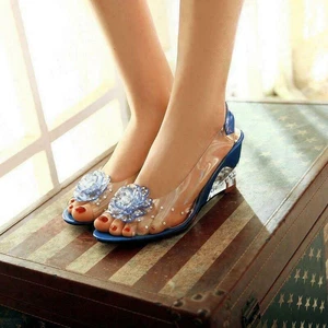 Sandali donna estivi carini trasparenti fiori zeppa tacco scarpe eleganti tg - Foto 1 di 15