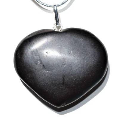 CHARGED Himalayan Black Tourmaline HEART Pendant + 20" Stainless Steel Chain - Image 1 of 4