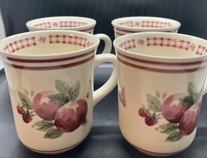 Pfaltzgraff DELICOUS Apple Red Gingham Checked Mugs - Set of 4 - Picture 1 of 5