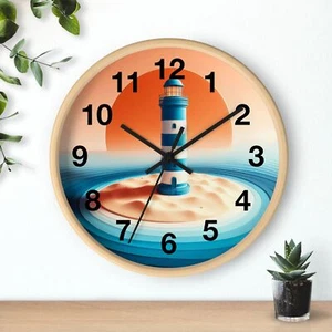 Elegant Lighthouse Wall Clock with Sunset Background - Picture 1 of 7