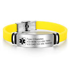 Custom Men Medical Alert Bracelet Silicone Rubber Bangle Emergency Survival 21cm