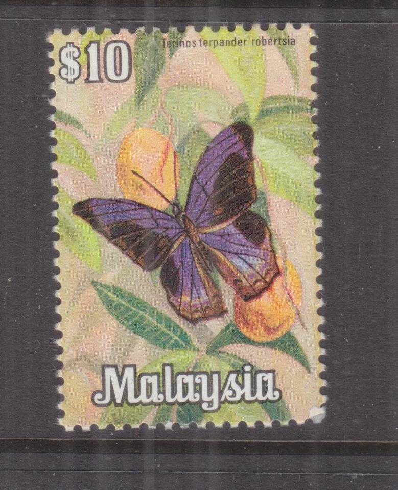 MALASIA, 1970 Mariposa $10.00, lhm., leves manchas en la parte superior. Foto 1 de 1