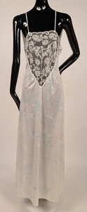 BEAUTIFUL 1980’S WATERCOLOR FLORAL LONG NIGHT GOWN W LACE FRONT + PEIGNOIR - Picture 1 of 12