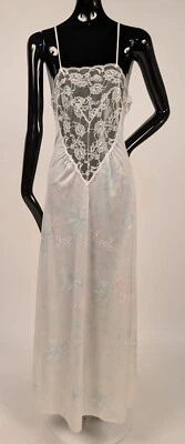 HERMOSO VESTIDO DE NOCHE LARGO FLORAL ACUARELA AÑOS 80 CON FRENTE DE ENCAJE + PEIGNOIR Foto 1 de 4