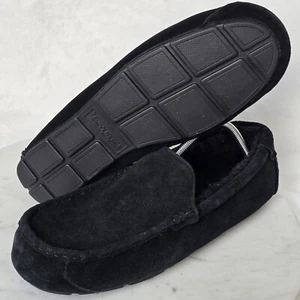 $74 Koolaburra UGG 13 Tipton Suede Moccasin Cozy Lined Slippers Black House Shoe - Picture 1 of 18