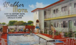 Vintage Inglewood CA Walker Motel Apartments Business Card Century Blvd 1940-50s - Foto 1 di 3