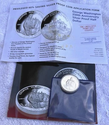 1982 George Washington 250th Anniversary Half Dollar Silver Coin with COA - Image 1 of 4