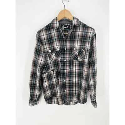 Howe Shirt Men's Small Button Down Long Sleeve Green/Blue Plaid Flannel Full Zip - Image 1 of 4