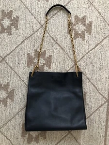 Calvin Klein Collection Navy Leather Shoulder Bag with Chain Strap - Foto 1 di 20