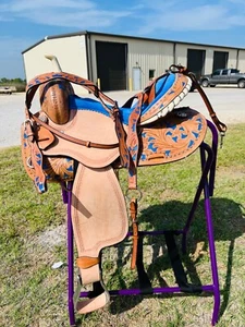 Western Horse Barrel Saddle Leather 14" 15" 16" 17" With Free Tack set Free Ship - Picture 1 of 33