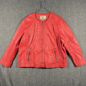 VTG Wilsons Leather Jacket Womens 3X Red Genuine Leather Zip Front Quilted Lined - Picture 1 of 16